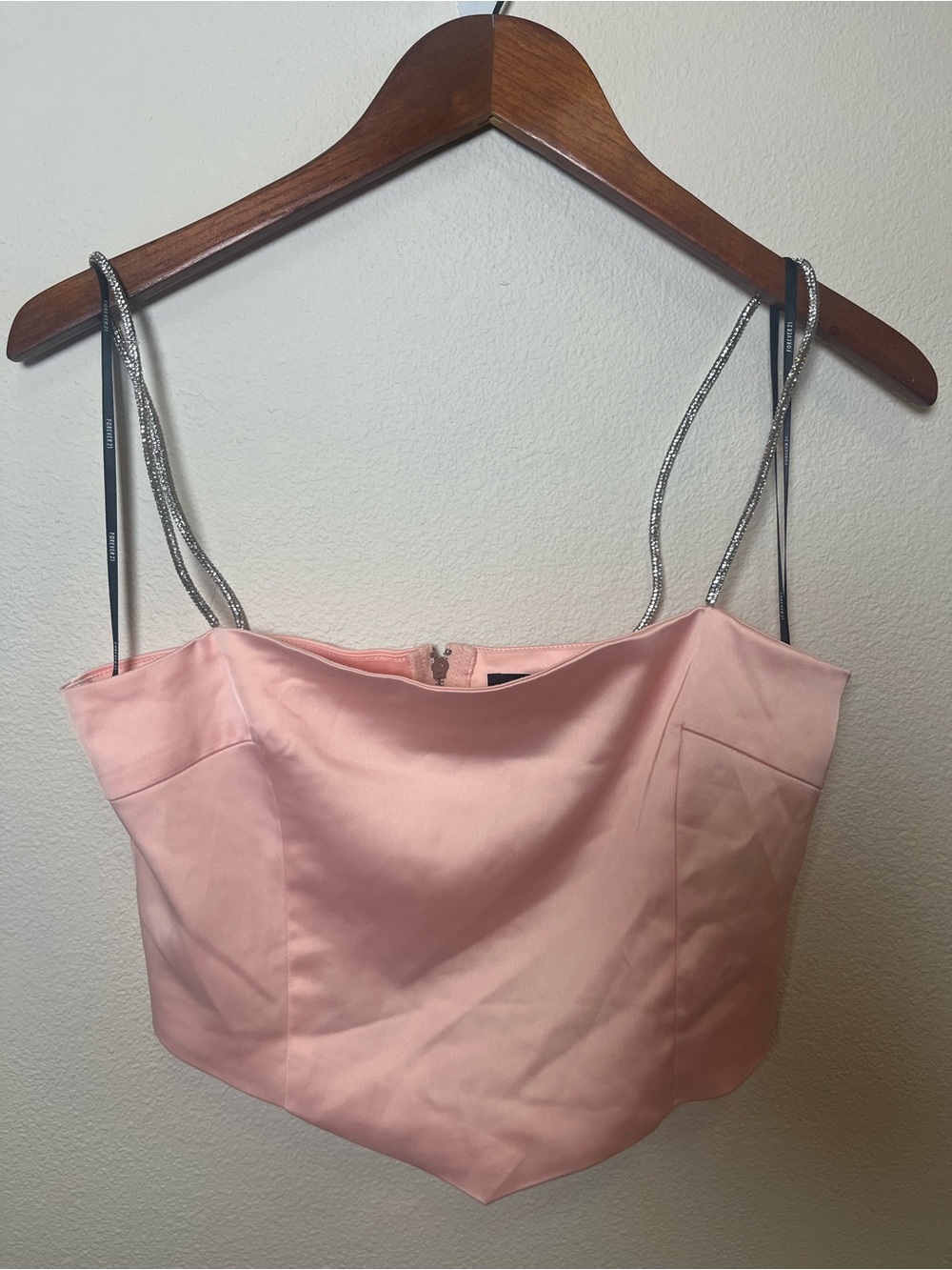 Forever 21 Pink Satin Cowl Neck Crop Top with Embellished Straps